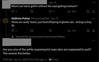 Detective Shawn Popow referring to Black teens as “feral offspring of ghetto rats.” Source: Twitter