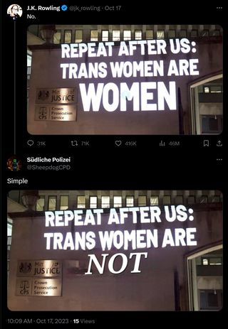 Another anti-trans post from Detective Popow; Source: Twitter