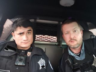Detective (then officer) Shawn Popow (right) and his partner at the time, Officer Ricardo Ocampo (left). Source: Facebook